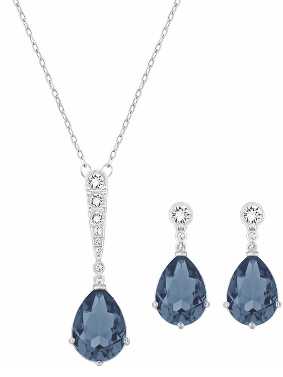 Swarovski Jewelry - NEW SWAROVSKI VINTAGE SET DROP SHAPE DARK BLUE CRYSTAL NECKLACE AND EARRINGS